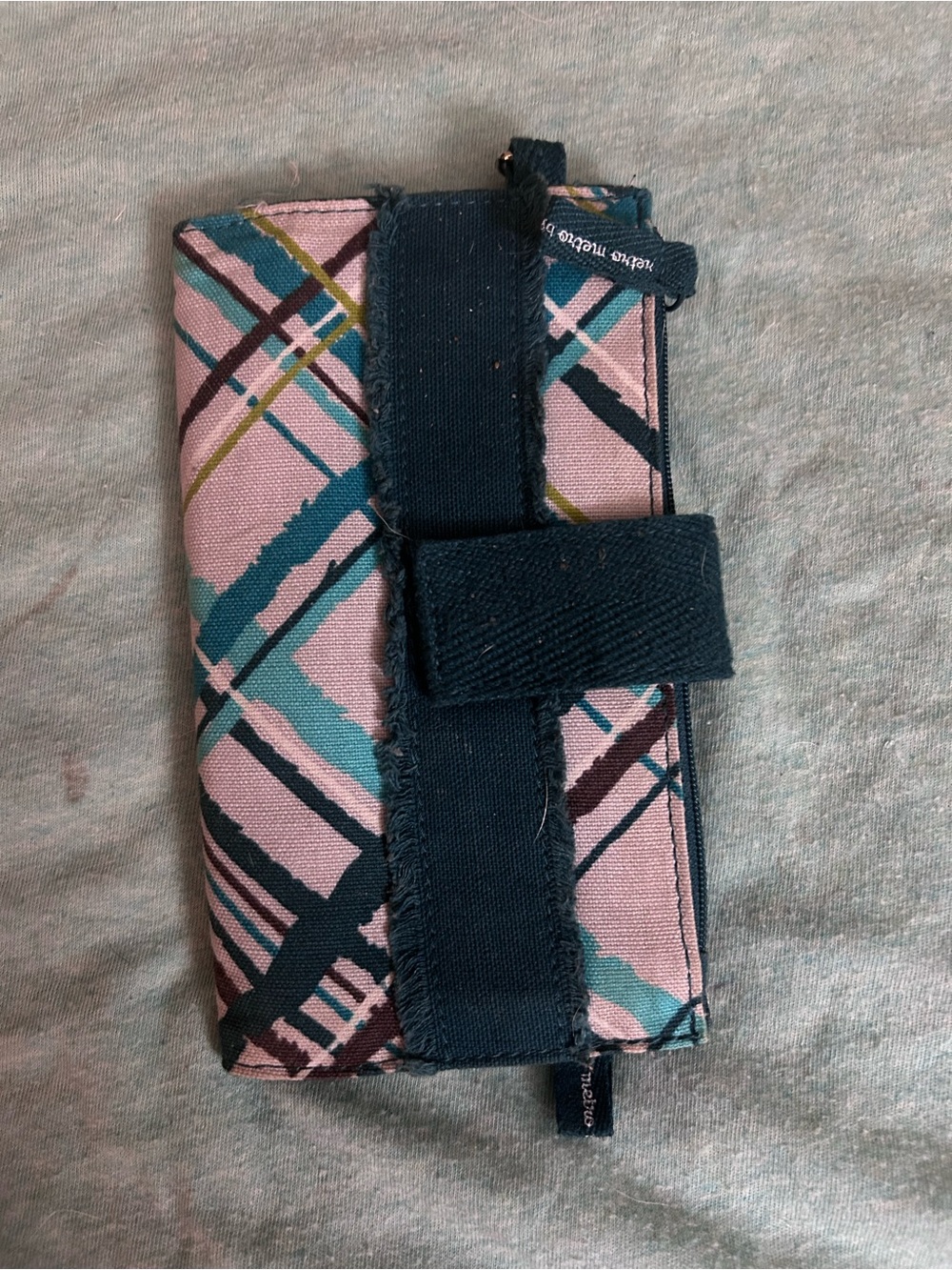 thirty-one retro-metro grey & Teal Plaid Fabric wallet